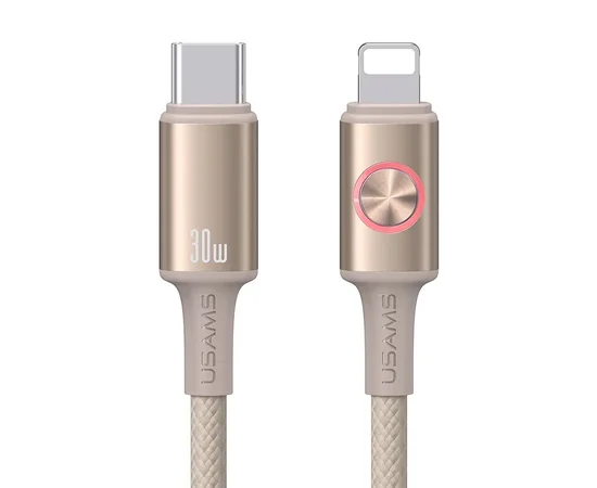 Дата кабель Usams US-SJ753 With Colorful Light Huan Ser. Type-C to Lightning 30W (1.2m) Desert Titanium