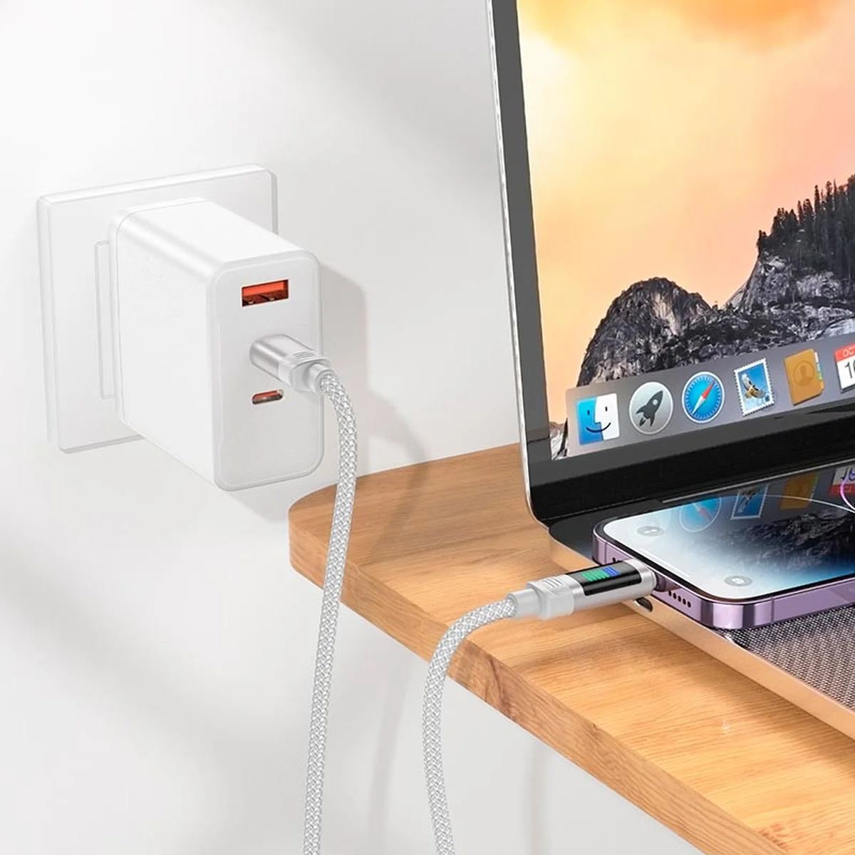 Дата кабель Hoco U126 Lantern 27W Type-C to Lightning (1.2m) Gray