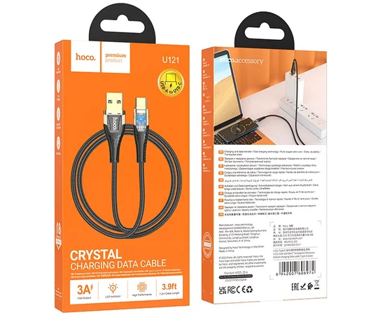 Дата кабель Hoco U121 Gold standard Transparent Discovery Edition USB to Type-C (1.2m) Black