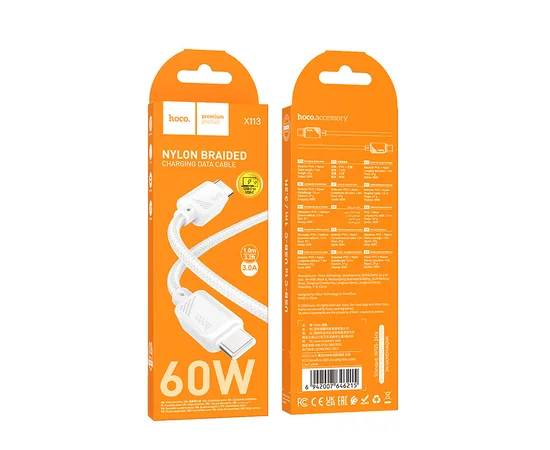 Дата кабель Hoco X113 Beneficio Type-C to Type-C 60W (1m) White