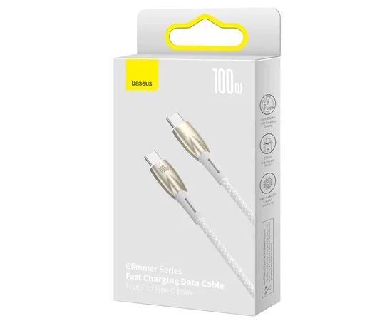 Дата кабель Baseus Glimmer Series Fast Charging Type-C to Type-C 100W 1m (CADH00070) White