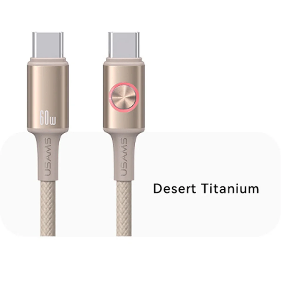 Дата кабель Usams US-SJ752 With Colorful Light Huan Ser. Type-C to Type-C 60W (1.2m) Desert Titanium