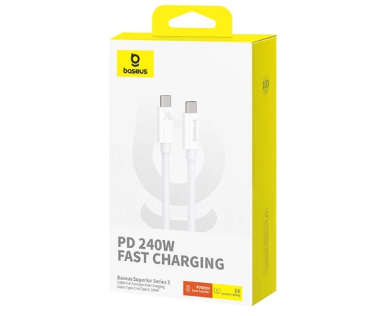 Дата кабель Baseus Superior Series 2 USB4 Full-Function Type-C to Type-C 240W (1m) (P10365200211) Moon White