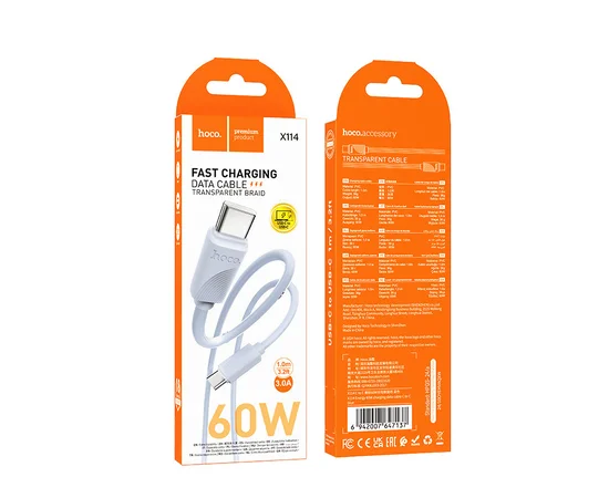 Дата кабель Hoco X114 Energy Type-C to Type-C 60W (1m) Blue