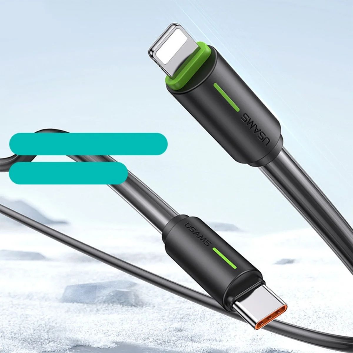 Дата кабель Usams US-SJ735 Bicolor Charging YR Ser. Type-C to Lightning 30W (1m) Black