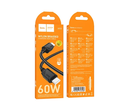 Дата кабель Hoco X113 Beneficio Type-C to Type-C 60W (1m) Black