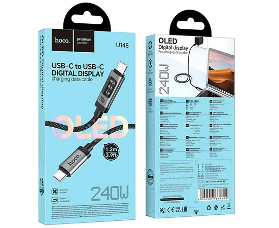 Дата кабель Hoco U148 Lord with display Type-C to Type-C 100W (1.2m) Black