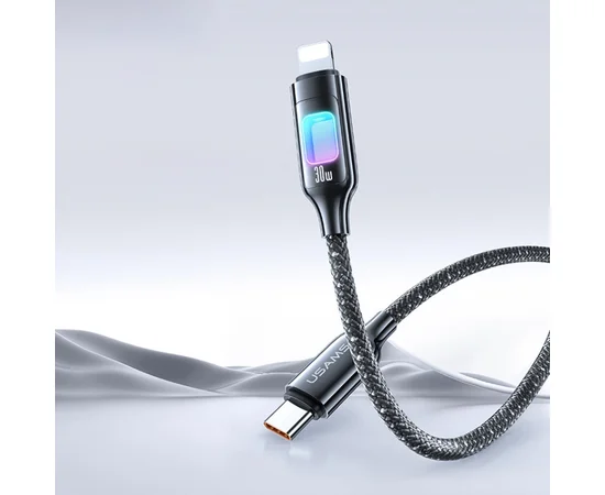 Дата кабель Usams US-SJ749 With Colorful Light TC Ser. Type-C to Lightning 30W (1.2m) Tarnish