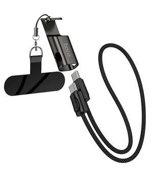 Дата кабель Hoco X126 Experto Type-C to Type-C 60W + Phone Holder & Lanyard (0.35m) Black