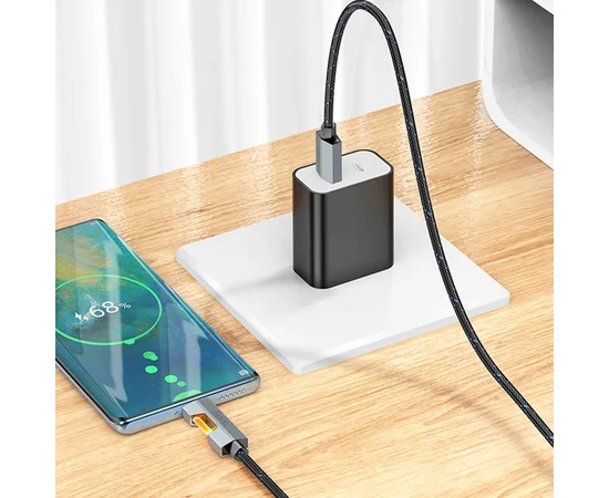 Дата кабель Hoco U123 Regent colorful 3A USB to Type-C (1.2m) Black