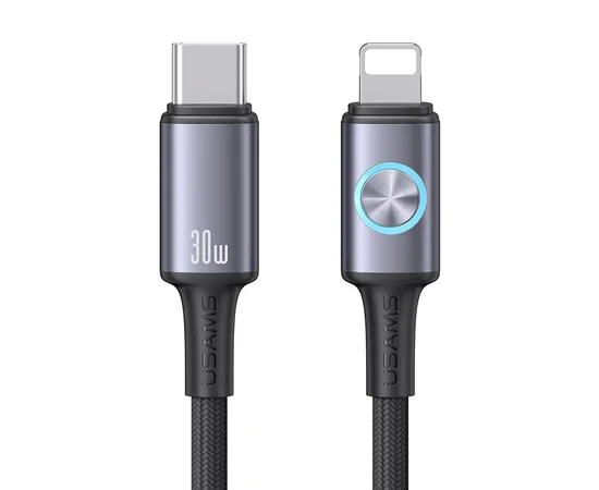 Дата кабель Usams US-SJ753 With Colorful Light Huan Ser. Type-C to Lightning 30W (1.2m) Tarnish