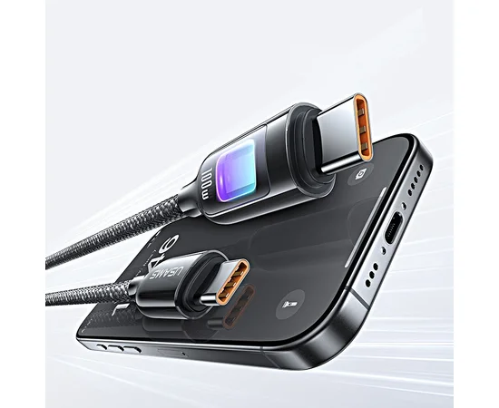 Дата кабель Usams US-SJ750 With Colorful Light TC Ser. Type-C to Type-C 100W (1.2m) Tarnish