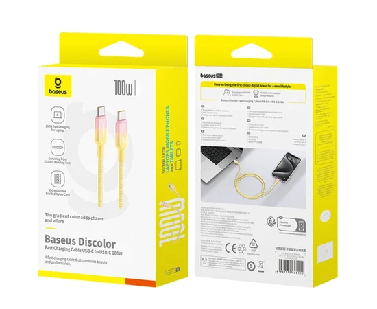 Дата кабель Baseus Discolor Series Fast Charging Type-C to Type-C 100W (1m) (P10374902) Custard Yellow