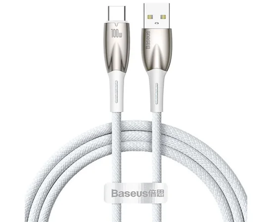 Дата кабель Baseus Glimmer Series Fast Charging Data Cable USB to Type-C 100W 1m (CADH00040) White