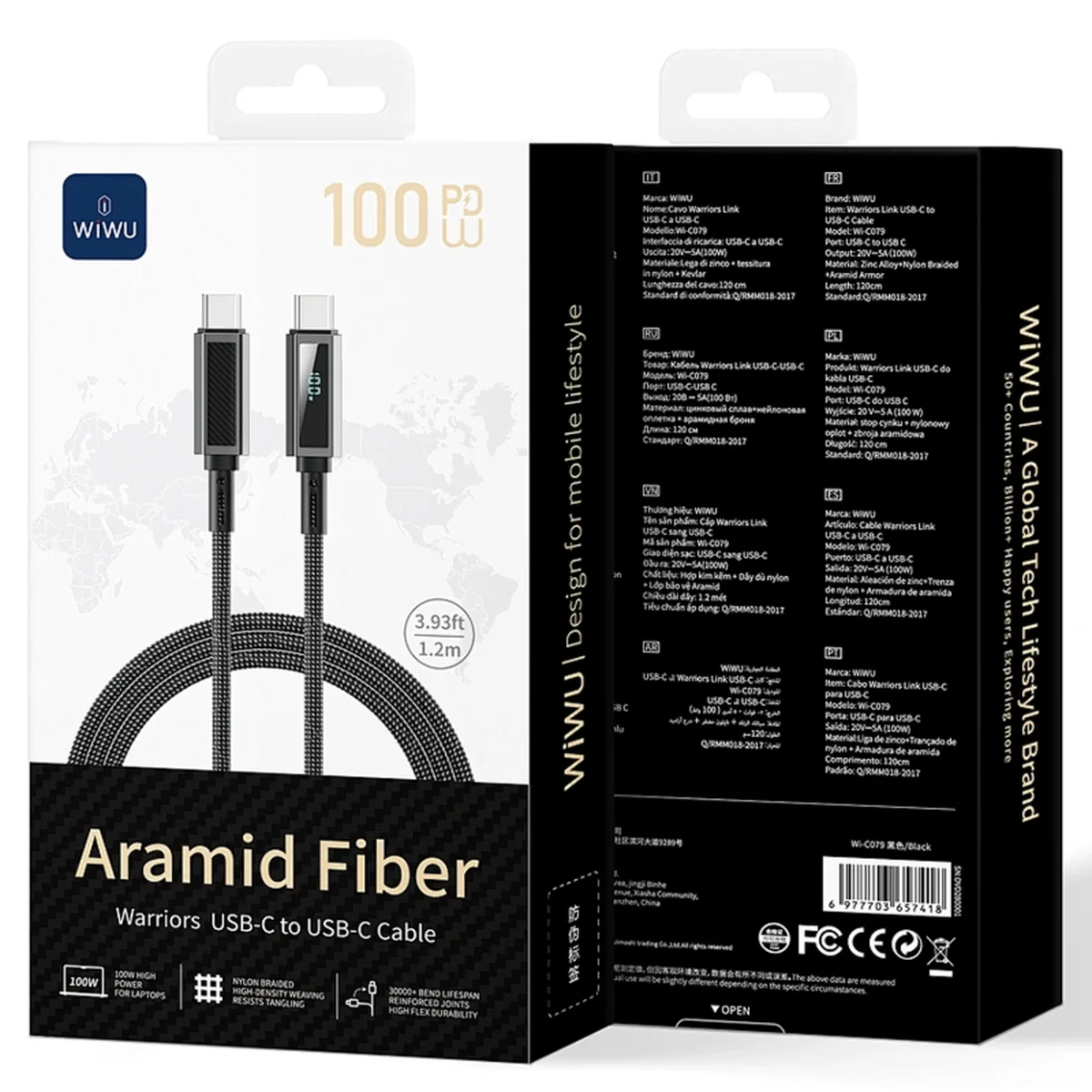 Дата кабель WIWU C079 Warriors Type-C to Type-C 100W (1.2m) Black