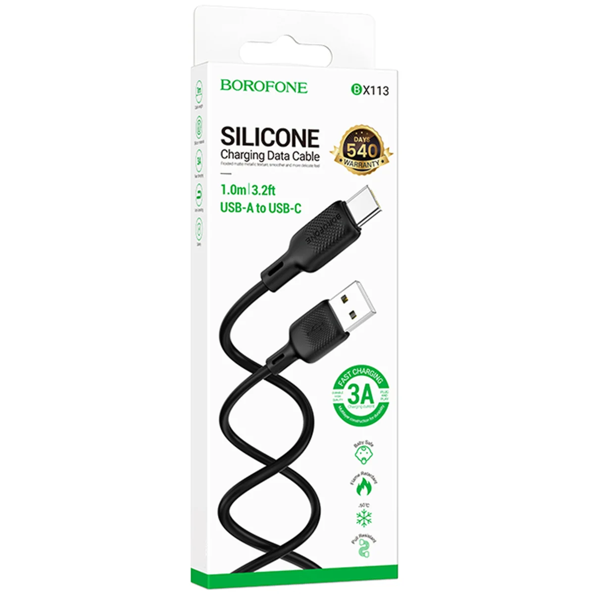 Дата кабель Borofone BX113 Lenny USB to Type-C 3A (1m) Black
