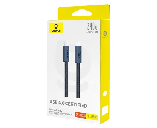 Дата кабель Baseus Flash 2 USB4 Full-Featured Type-C to Type-C 240W (1.8m) (P10311803112) Cluster Black