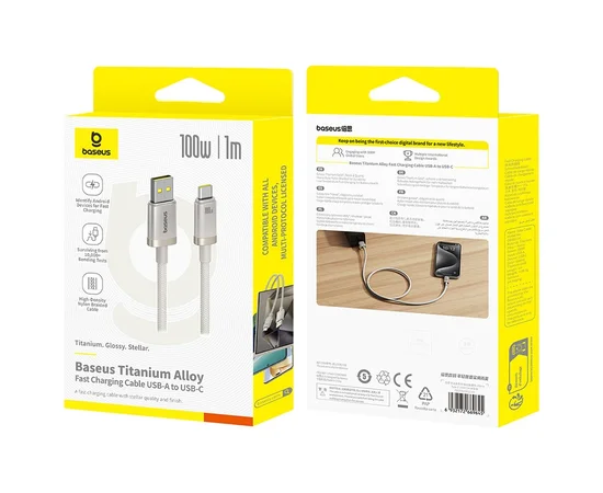 Дата кабель Baseus Titanium Alloy Fast Charging USB to Type-C 100W (1m) (P10378102) Galaxy Titanium Gold