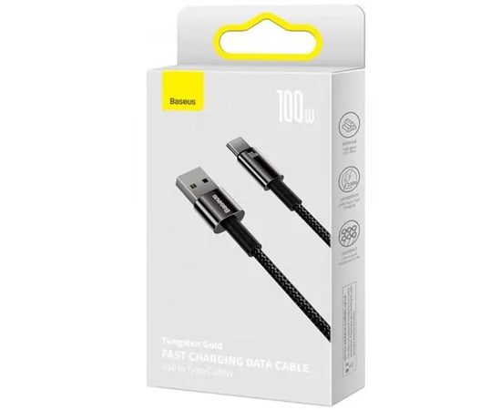 Дата кабель Baseus Tungsten Gold USB to Type-C Cable 100W (1m) (CAWJ00000) Black