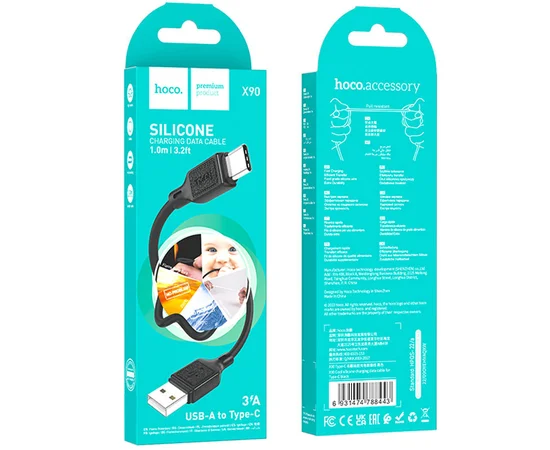 Дата кабель Hoco X90 Cool silicone USB to Type-C (1m) Black