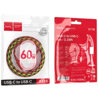 Дата кабель Hoco X116 Meridian Type-C to Type-C 60W (1m) Gradient Red Mix