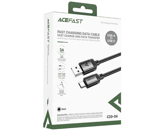 Дата кабель Acefast C20-04 USB to Type-C 3A (1.2m) Black