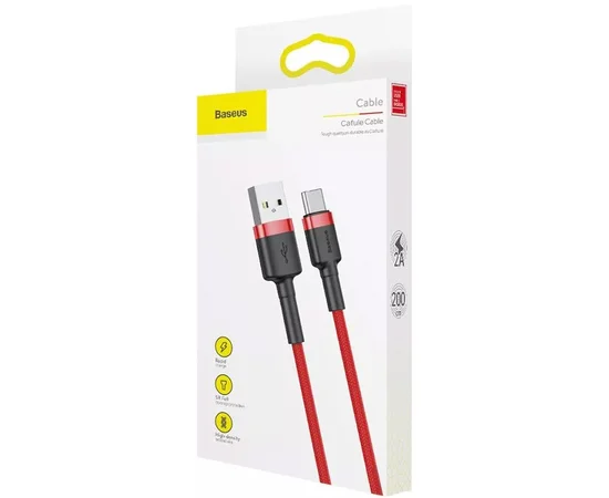 Дата кабель Baseus Cafule Type-C Cable 2A (2m) (CATKLF-C) Красный