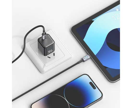 Дата кабель Usams US-SJ753 With Colorful Light Huan Ser. Type-C to Lightning 30W (1.2m) Tarnish