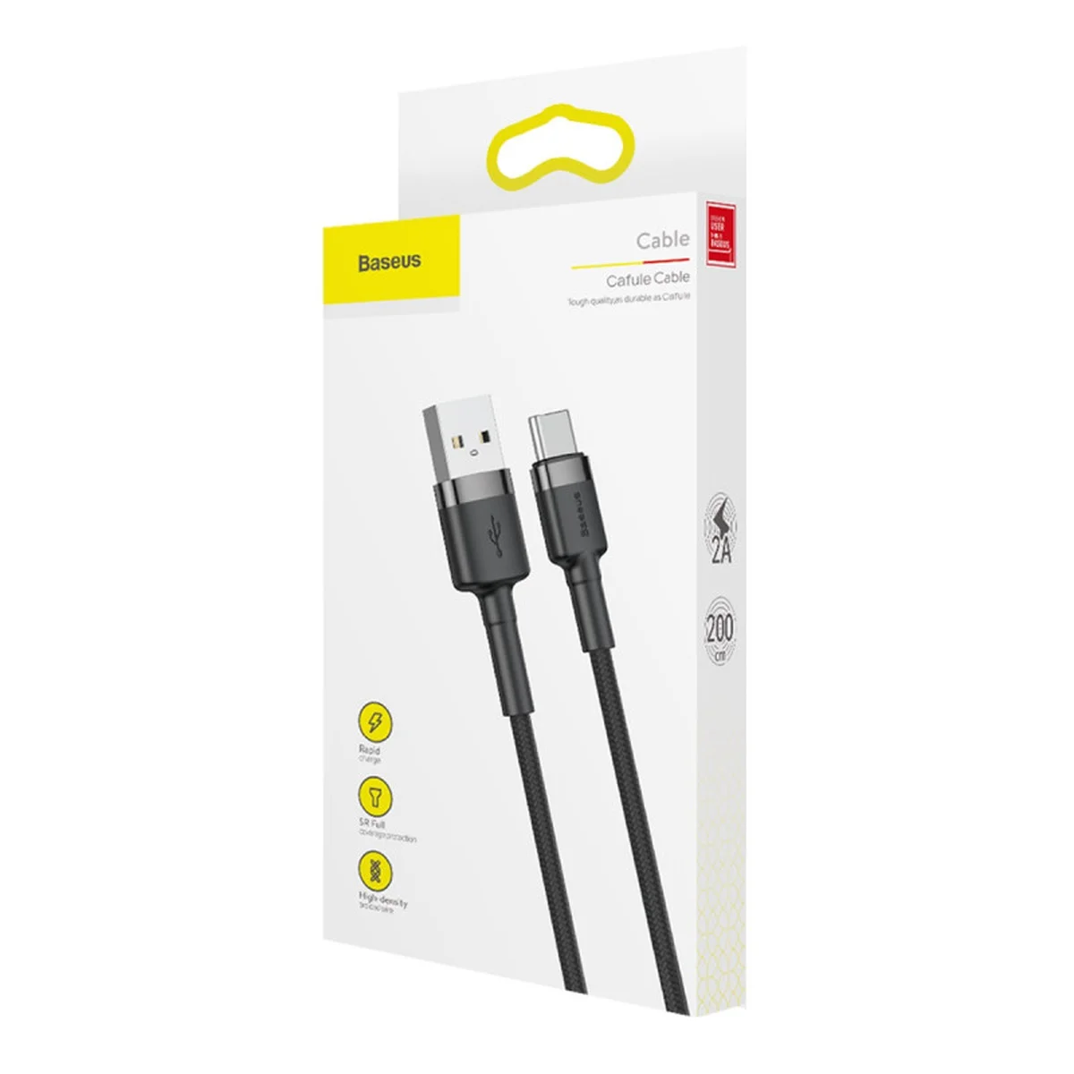 Дата кабель Baseus Cafule USB to Type-C Cable 3A (0.5m) (CATKLF-A) Серый / Черный