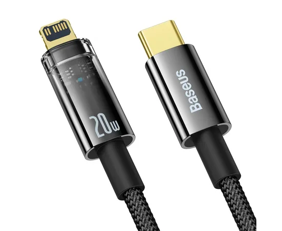 Дата кабель Baseus Explorer Auto Power-Off Fast Charging Type-C to Lightning 20W (1m) (CATS000001) Black