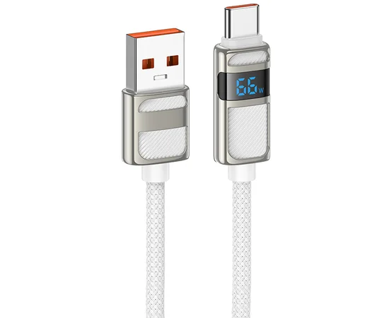 Дата кабель Hoco U137 Line with display USB to Type-C 5A/66W (1.2m) White