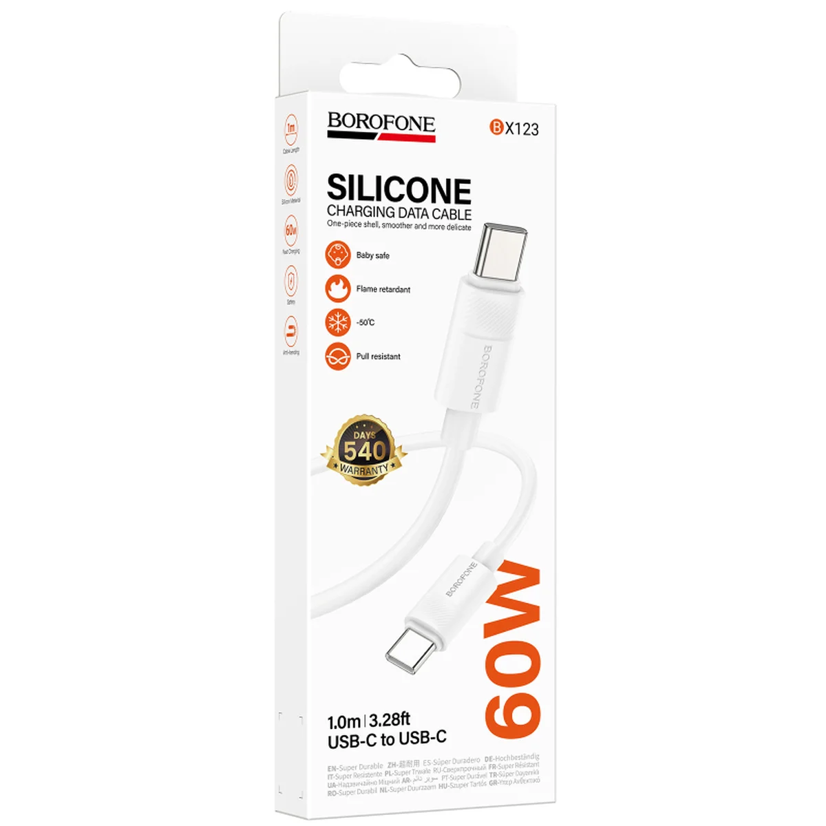 Дата кабель Borofone BX123 Leya Type-C to Type-C 60W (1m) White