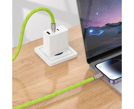 Дата кабель-шнурок Hoco GH7 Elegant Type-C to Lightning (1.8m) Fluorescent Green