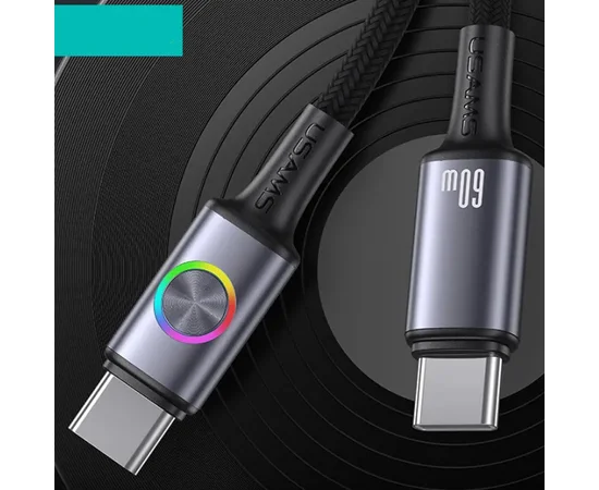 Дата кабель Usams US-SJ752 With Colorful Light Huan Ser. Type-C to Type-C 60W (1.2m) Tarnish