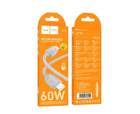 Дата кабель Hoco X113 Beneficio Type-C to Type-C 60W (1m) Gray