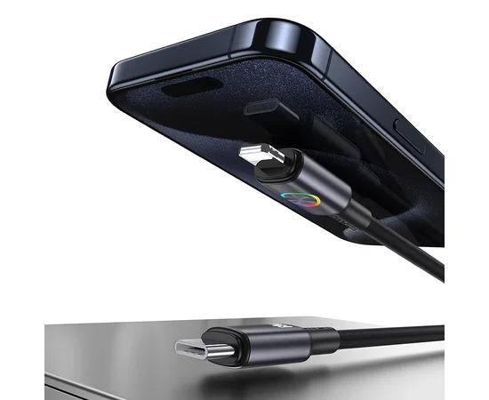 Дата кабель Usams US-SJ753 With Colorful Light Huan Ser. Type-C to Lightning 30W (1.2m) Tarnish