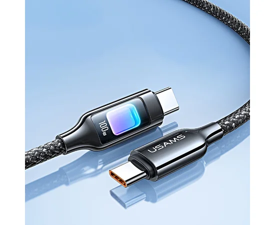 Дата кабель Usams US-SJ750 With Colorful Light TC Ser. Type-C to Type-C 100W (1.2m) Tarnish