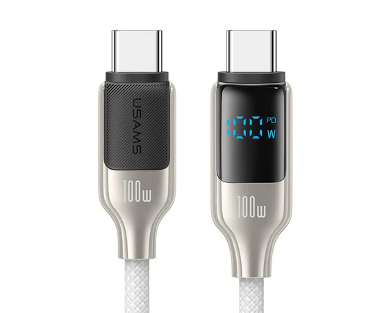 Дата кабель Usams US-SJ742 Digital Display HX Ser. Type-C to Type-C 100W (1.2m) Titanium