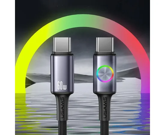 Дата кабель Usams US-SJ752 With Colorful Light Huan Ser. Type-C to Type-C 60W (1.2m) Tarnish