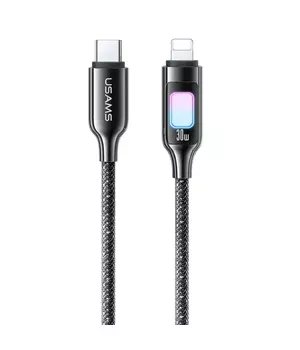 Дата кабель Usams US-SJ749 With Colorful Light TC Ser. Type-C to Lightning 30W (1.2m) Tarnish