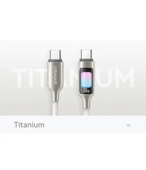 Дата кабель Usams US-SJ750 With Colorful Light TC Ser. Type-C to Type-C 100W (1.2m) Titanium