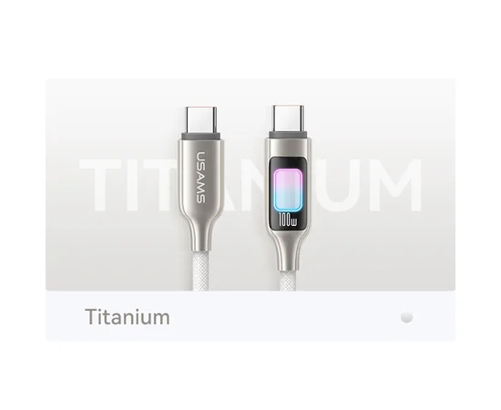 Дата кабель Usams US-SJ750 With Colorful Light TC Ser. Type-C to Type-C 100W (1.2m) Titanium