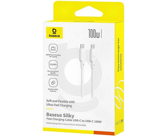 Дата кабель Baseus Silky Series OS Fast Charging Type-C to Type-C 100W (2m) (P10377704) Moon White