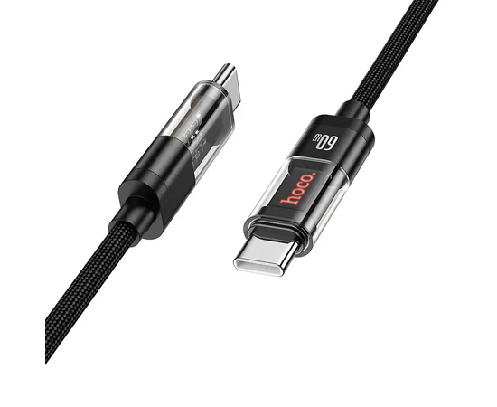 Дата кабель Hoco U116 Transparent Discovery Edition 60W Type-C to Type-C (1.2m) Black