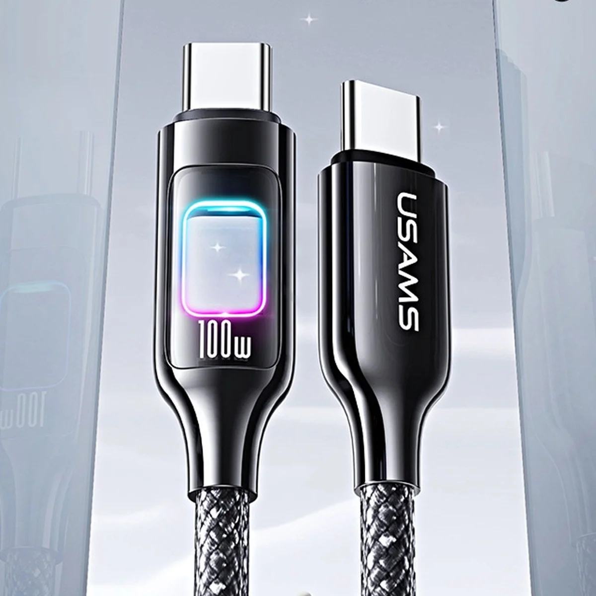 Дата кабель Usams US-SJ750 With Colorful Light TC Ser. Type-C to Type-C 100W (1.2m) Tarnish