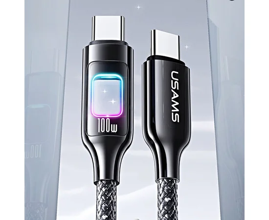 Дата кабель Usams US-SJ750 With Colorful Light TC Ser. Type-C to Type-C 100W (1.2m) Tarnish
