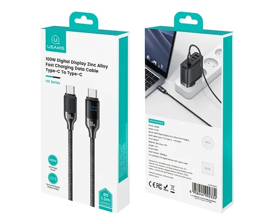 Дата кабель Usams US-SJ742 Digital Display HX Ser. Type-C to Type-C 100W (1.2m) Tarnish