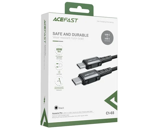 Дата кабель Acefast C1-03 Type-C to Type-C 60W (1.2m) Black