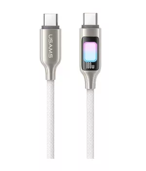 Дата кабель Usams US-SJ750 With Colorful Light TC Ser. Type-C to Type-C 100W (1.2m) Titanium