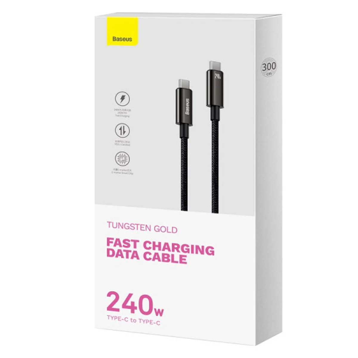 Дата кабель Baseus Tungsten Gold Type-C to Type-C Cable 240W (3m) (CAWJ040020) Black